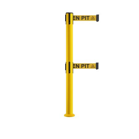 MONTOUR LINE Stanchion Dual Belt Barrier Fixed Base Yellow Post 11ft.Open...Belt MSX630DF-YW-BEWARYB-110